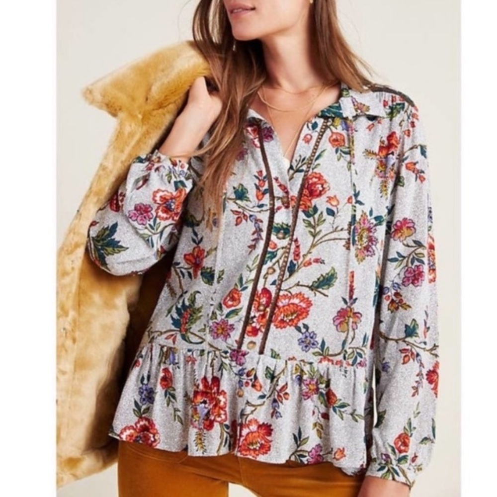 Anthropologie Maeve floral buttoned blouse sz 0